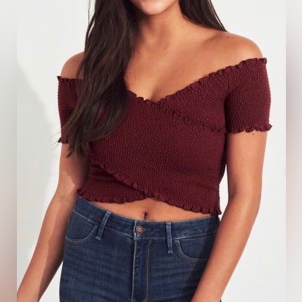 Hollister Crop Top Off the Shoulder Cross Stretch RED SZ MED NWOT
